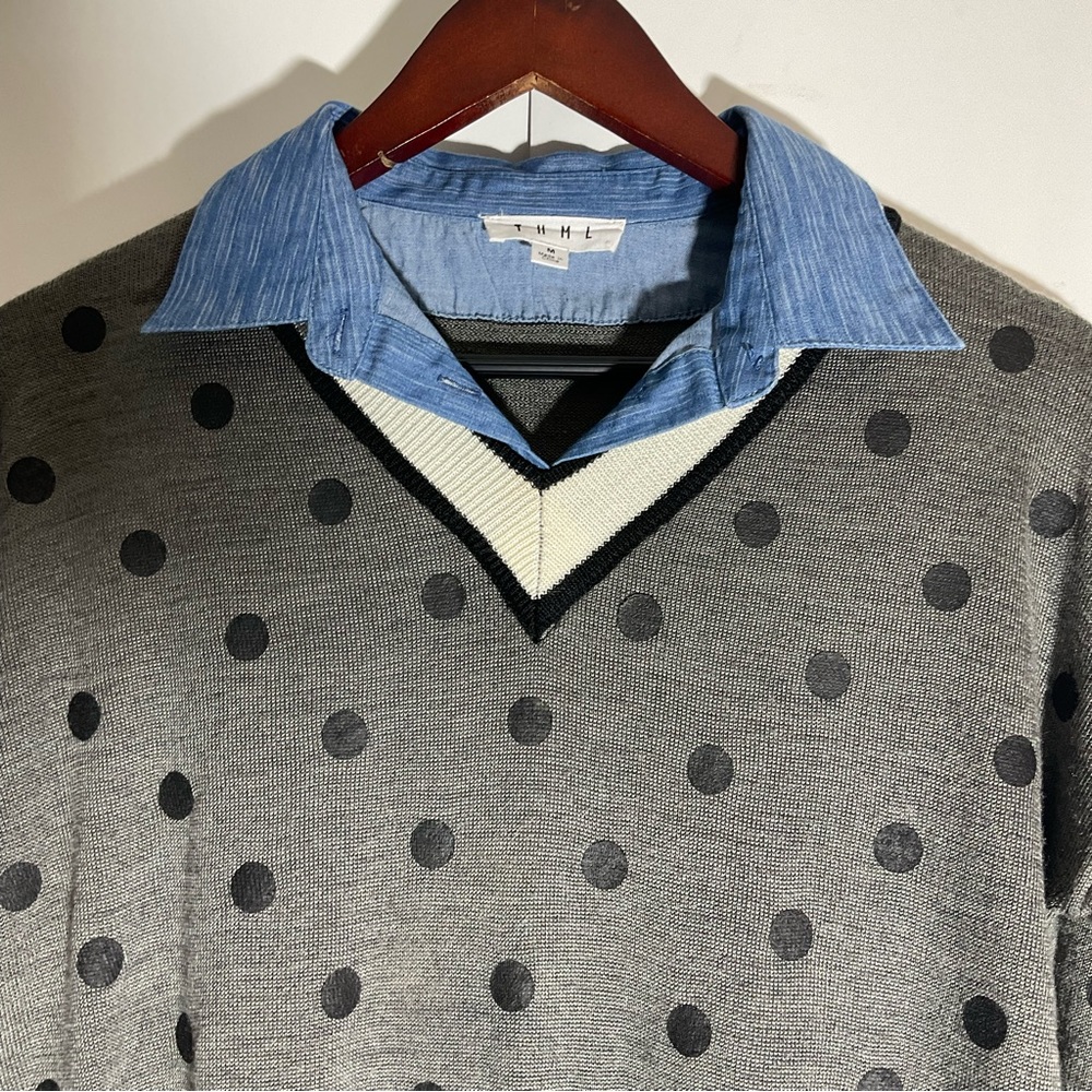 Gray Polka Dot V-Neck Sweater - Picture 5 of 16